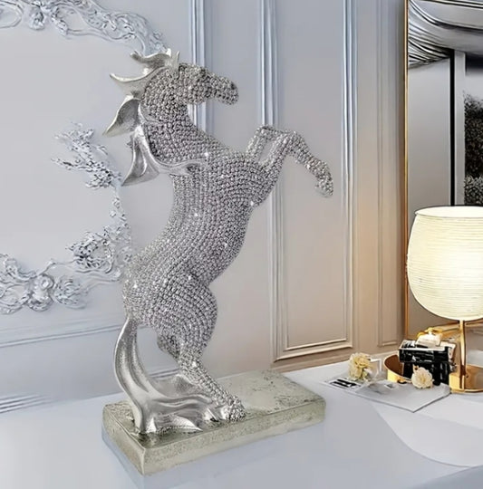 This Elegant And Glossy Resin Statue of a Leaping Horse Serves As a Decorative Piece