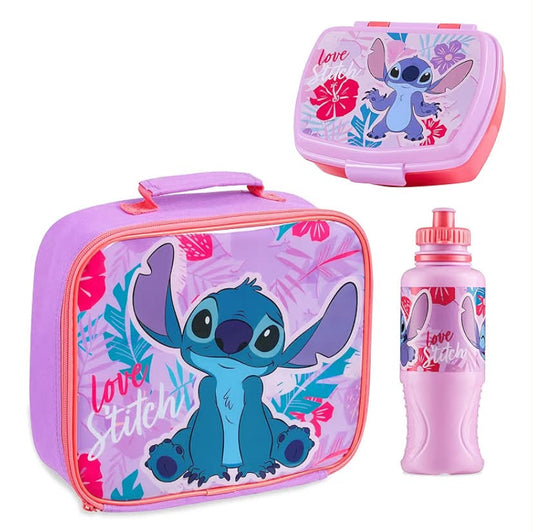 Stitch & bluey  Kids Childrens Lunch Box Set – Insulated Lunch Bag, Multicompartment Lunch Box & 580ml Water Bottle - School Travel Lunch Food Set,