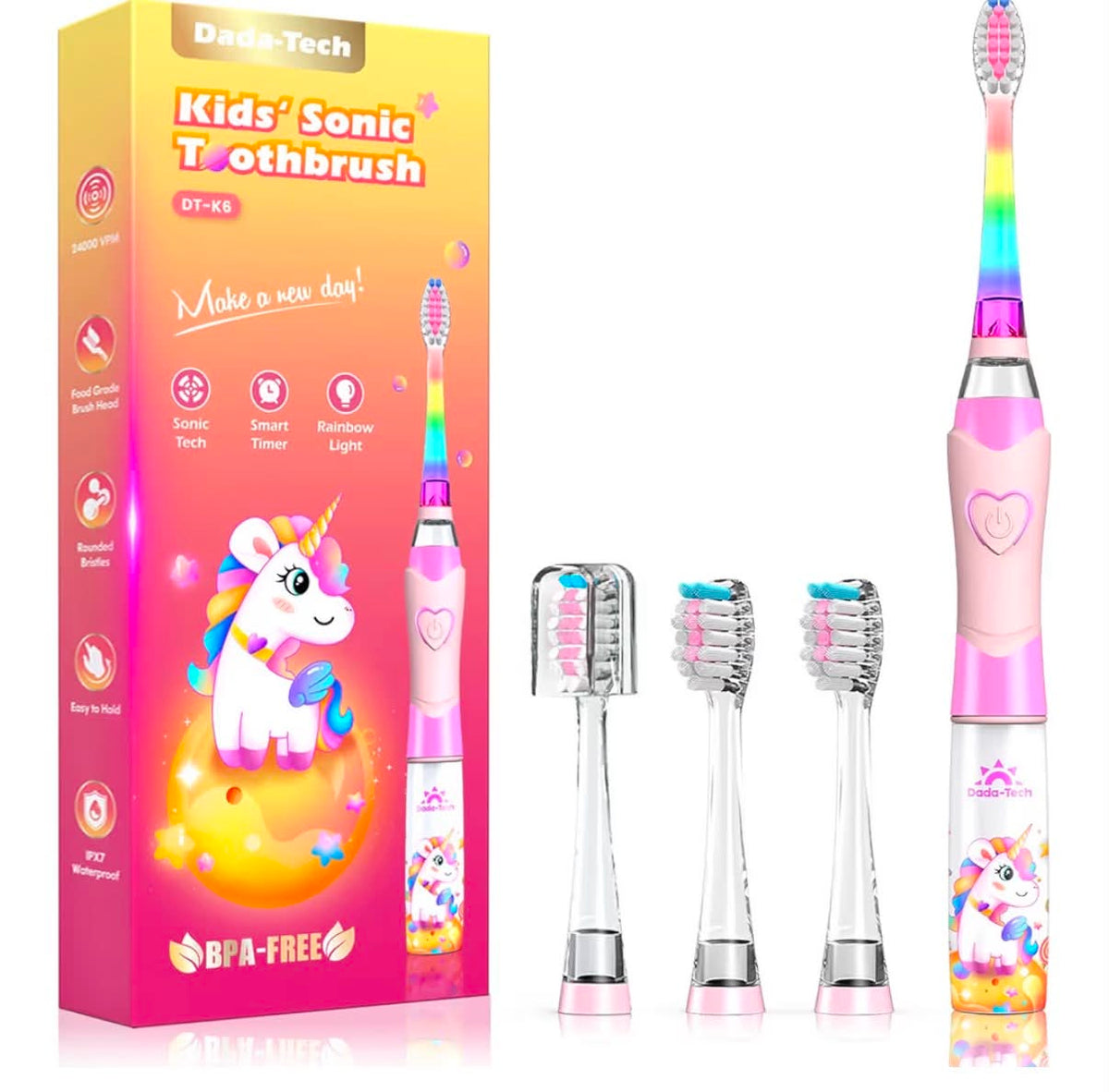 Kids Electric Toothbrush 3-5-6-12, Toddler Toothbrush Girls Electric Toothbrush with Timer Rainbow LED Light Up Sonic Battery Powered Junior Childrens Electric Tooth Brush
