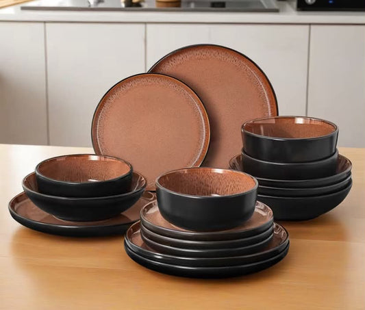Stoneware Dinnerware Set 16 pcs Stoneware Matte Black Exterior & Kiln Interior Dinnerware Set