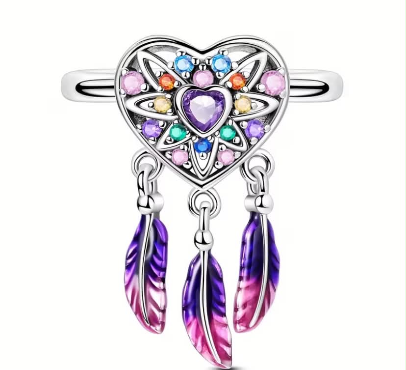 1 pc Exquisite Cubic Zirconia Enamel Dream Love Feathers Catcher Women Fashion Luxury Unisex Finger Rings