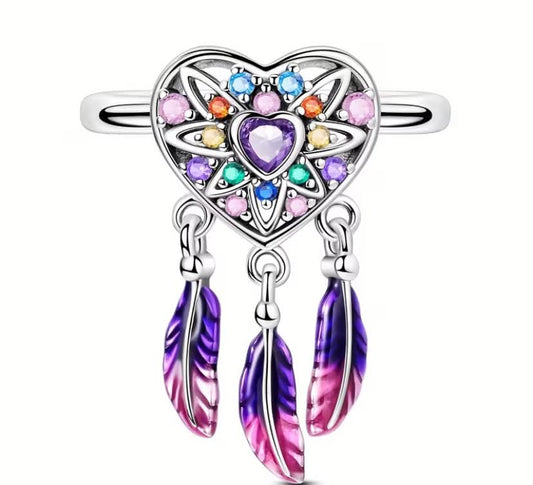 1 pc Exquisite Cubic Zirconia Enamel Dream Love Feathers Catcher Women Fashion Luxury Unisex Finger Rings