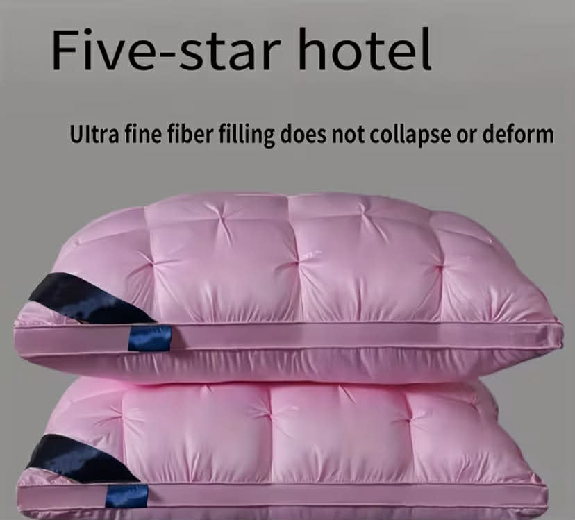 Set of 2 Plush Pillows Designed for Sleep, Offering Balanced Support Ideal for Side, Back, And Stomach Sleepers. Part of a Hotel Collection, They Come in Vacuum-Sealed Packaging, Perfect for Home And Hotel Use