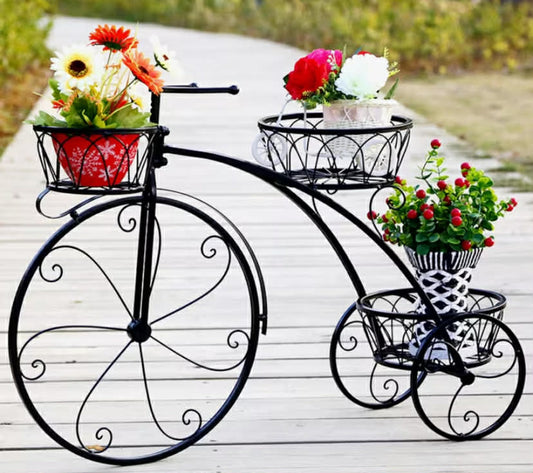 Flower Pot Plant Stand Metal Iron 3 Tiers Bicycle Shape Garden Planters Rack Display Shelf Stand for Indoor Outdoor Patio