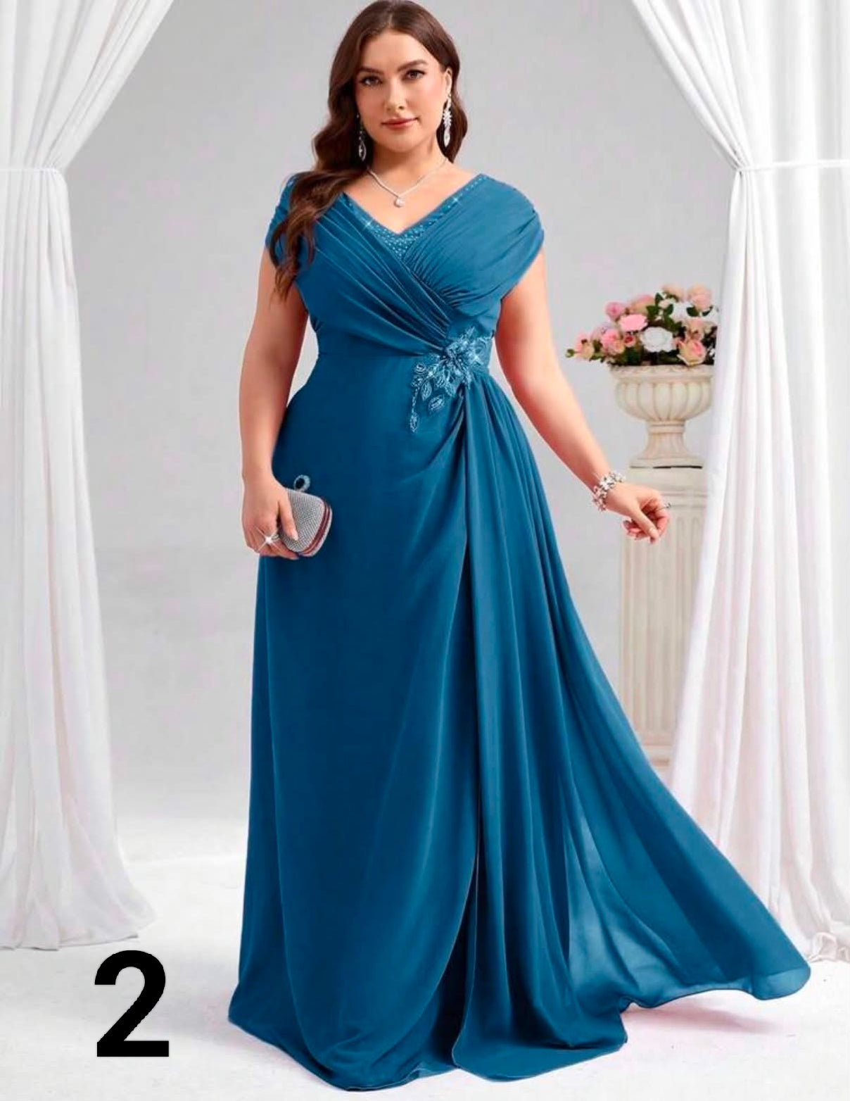Coutiva Elegant Rhinestone Applique Decor Plus Size Mother Of The Bride Dress,