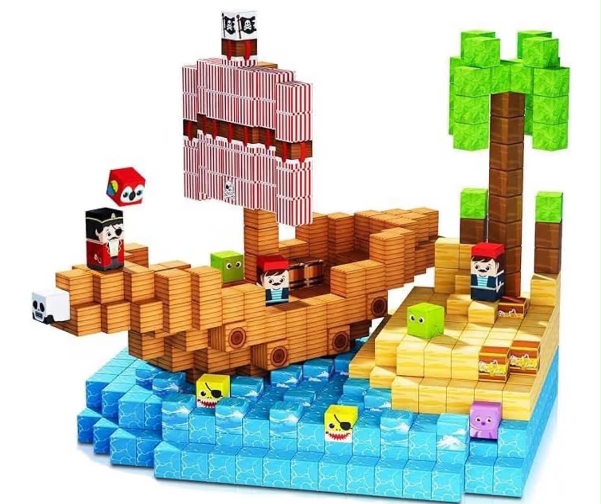 Luxalba 100PCS Pirate Ship Magnetic Blocks for kids Ages 4-10