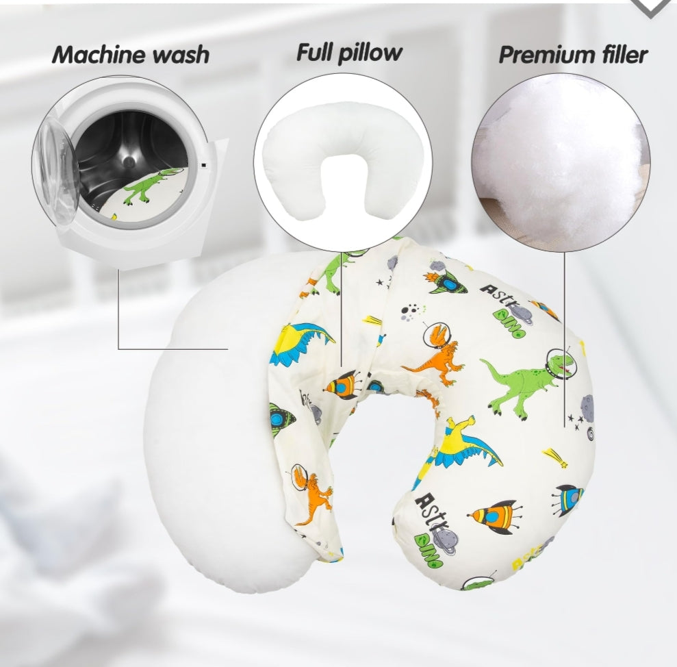 Nursing Pillow for Breastfeeding Baby 100% Cotton U Shape Washable Support Cushion - U Planet Dinosaur One Size