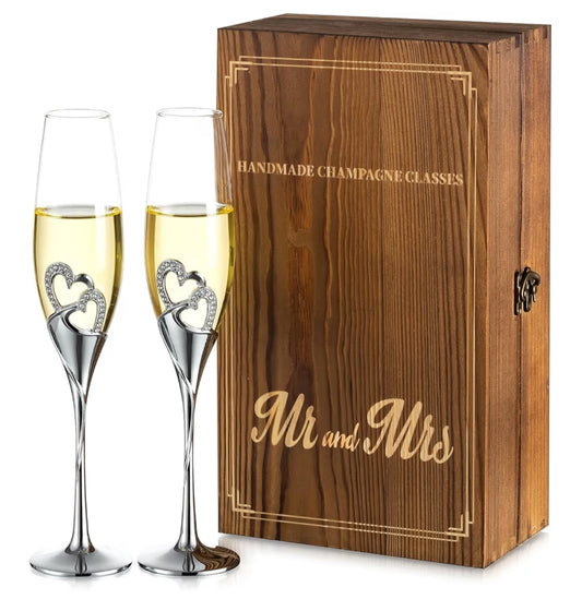 Crystal Champagne Flutes Wedding: Set of 2 Champagne Glasses