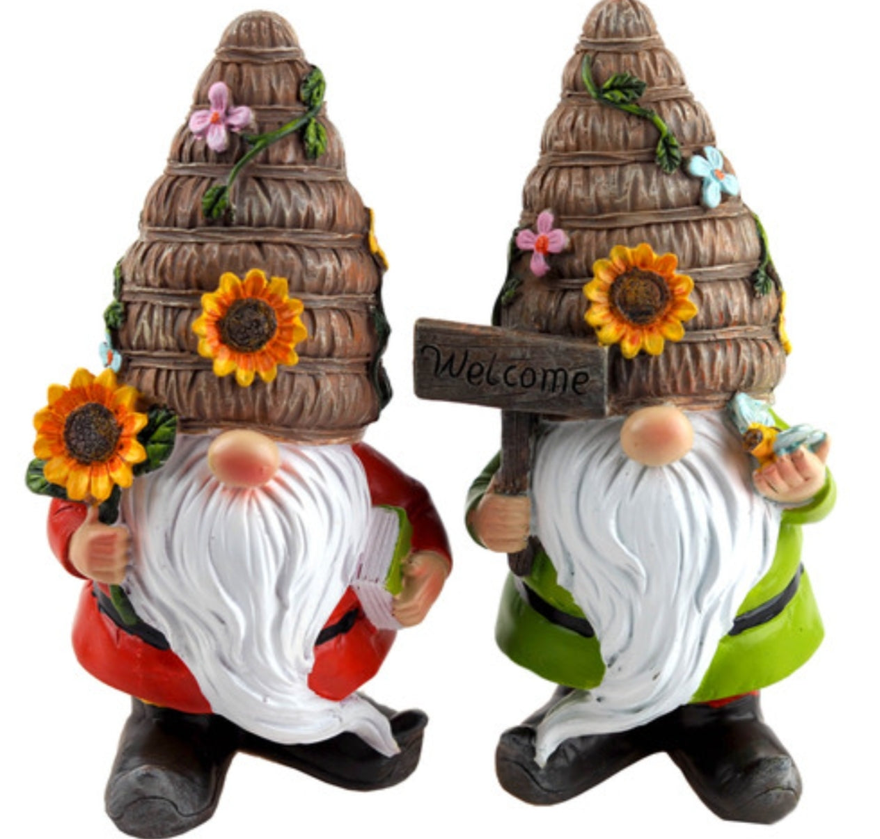 Sunflower Beehive Gonks Gnomes 19cm Garden Ornament - Set of 2