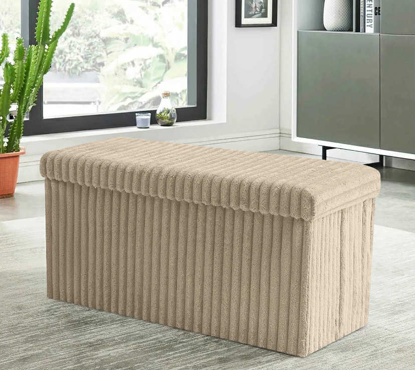 Ribbed Storage Box Large Capacity Ottoman Multi-Purpose Seat Foot Stool Toys Box