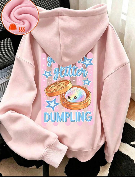 Tween Girl 1pc Printed Fleece Lined Thick Warm Hooded Sweatshirt,