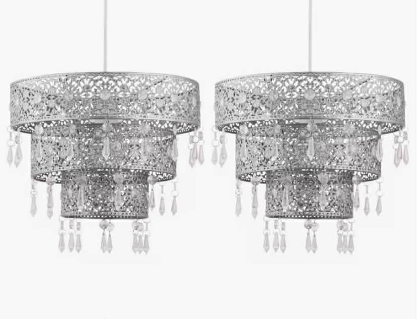Set of 2 Silver Moroccan Styled Tiered Light Shades
