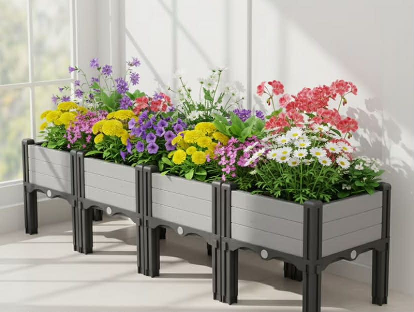 Planter Box Raised Garden Bed with Reinforced Support Rods, Drainage Grid,