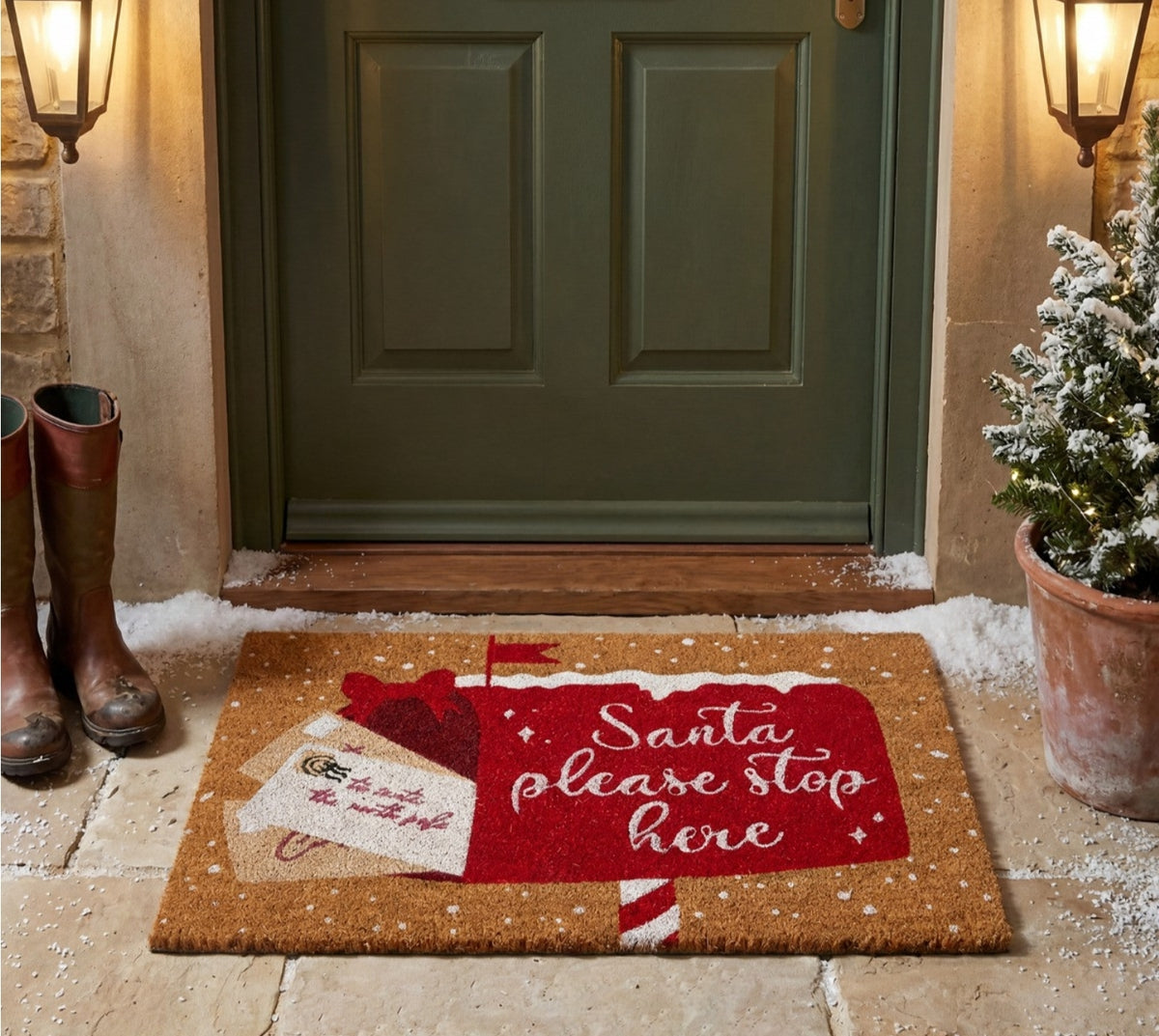 Santa Stop Here Printed Coir Mat