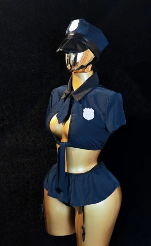 4 pcs Plus Size Women's Sexy Outfits, Uniform Dress-Up Set, Cutout Top with Fake Tie & Skirt & Thong, Open Hat Headpiece, Bold Party Wear,