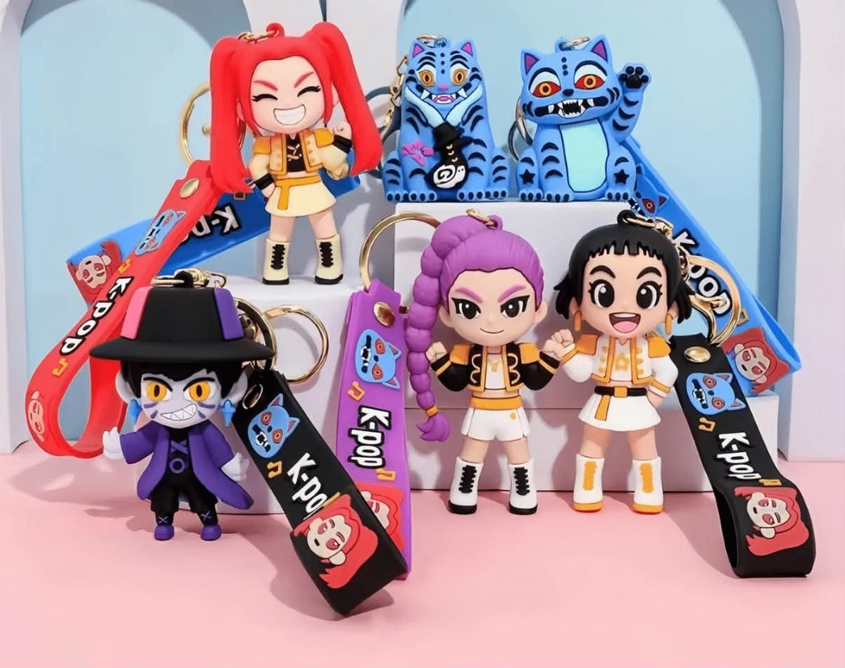 1pcs K-POP Demon Hunter Official Keychain Set, Cute Anime Character Bag Charm (Lumi, Zoe, Mila, Tiger),