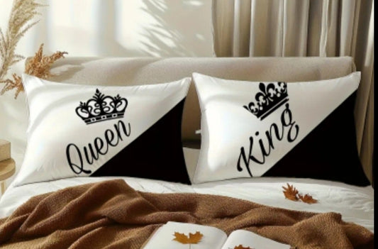 2 pcs, Black and White Minimalist Crown King Queen Pillowcases, Double-Sided High-Quality Printing, Soft Short Plush Material