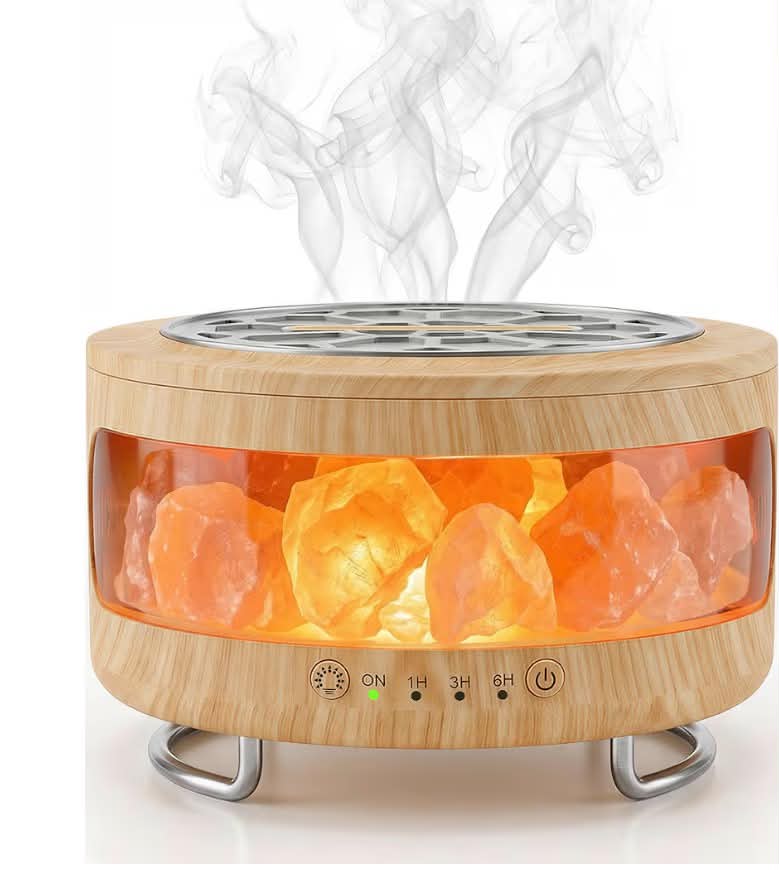 4-in-1 Ultrasonic Essential Oil Diffuser & Himalayan Salt Lamp, Humidifier & 7-Color Night Light,Timer,Ultra-Quiet Operation and Auto Shut-Off for Bedroom,Office,Yoga Studio Relaxation, Light