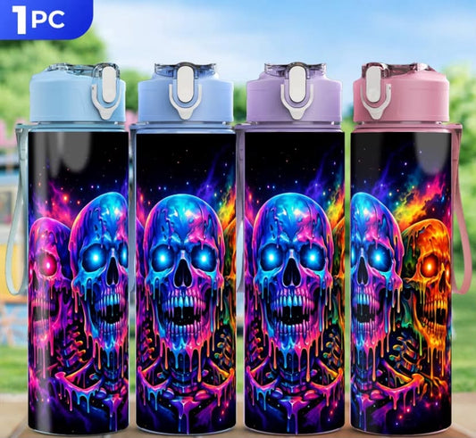 1 pc Plastic Water Bottle, Triple Skull-Themed Printing, Office, Home And Camping Must-Have, 25Oz/750Ml,