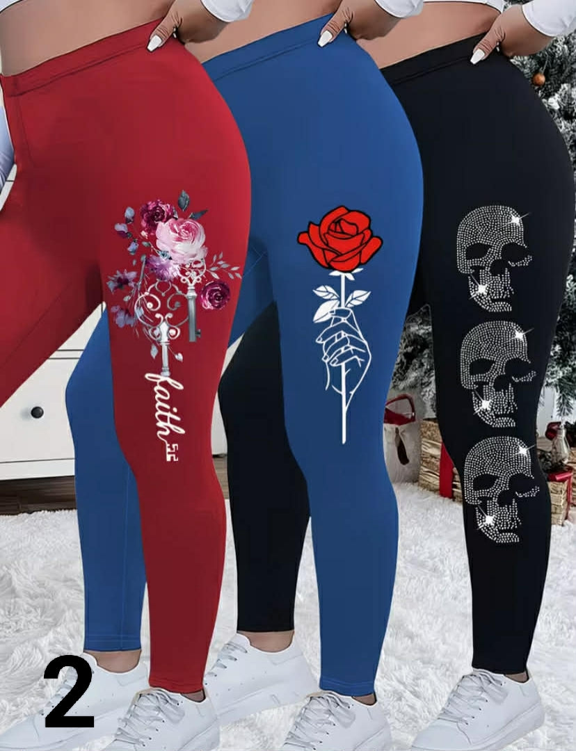 Plus Size - 3-Pack Plus Size Women'S  Skinny Leggings High Stretch, Solid Color, Casual Style, All-Season