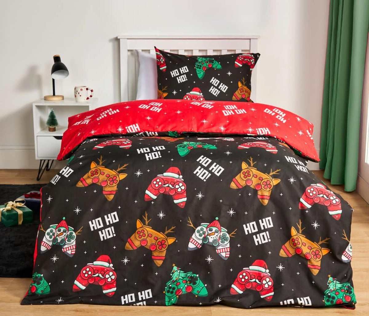 Christmas Gaming Duvet Cover Set - Black