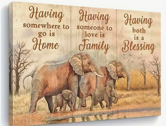 Elephant Family Love Canvas Wall Art - Instant Hanging and Use Wooden Decorative Paintings
