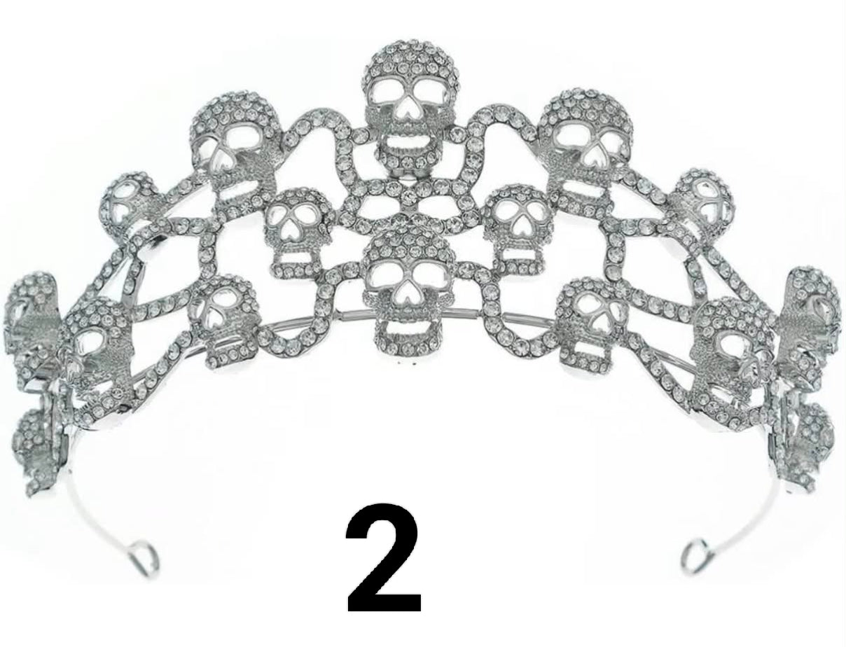 Skull Crown Halloween Jewelry for Women Girls Princess Party Cospaly Headbands Rhinestone Tiaras