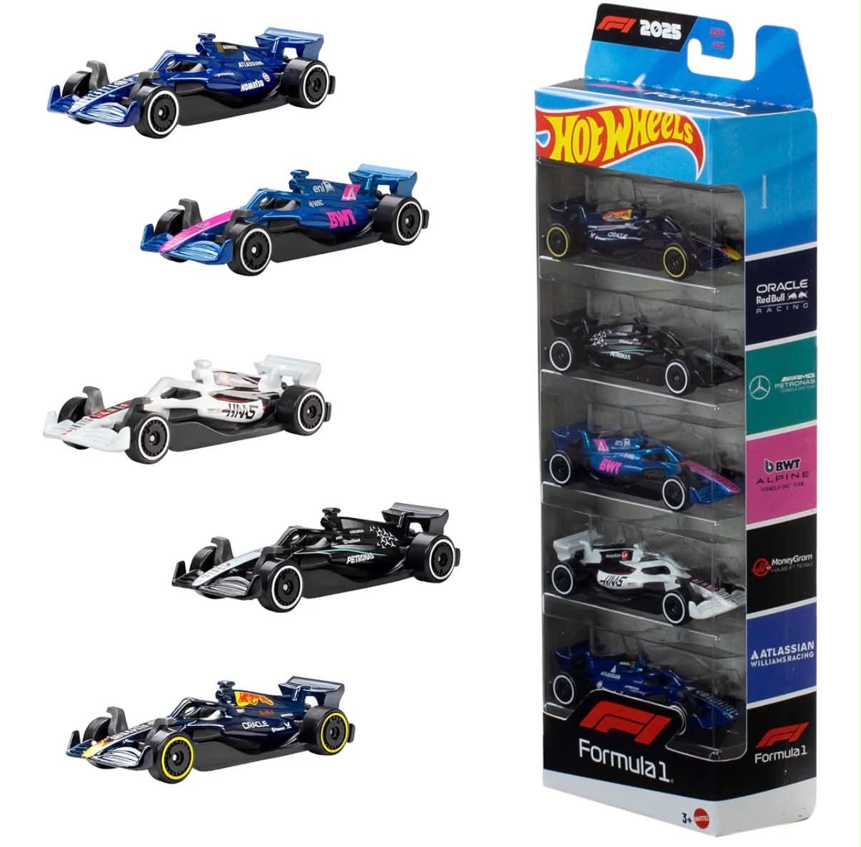Hot Wheels 1:64 Scale 5-Pack Formula 1 Die-Cast Toy Cars