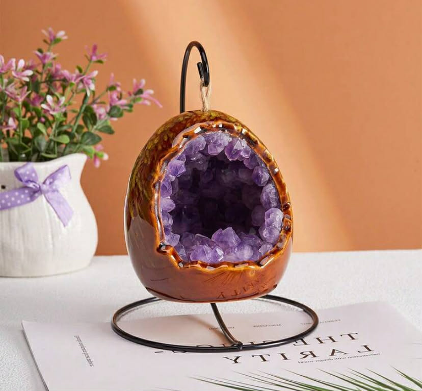 1 pc Natural Amethyst Crystal Cluster Night Light With Soft Glow - Dinosaur Egg Shape Bedside Suitable For &, Decorative, -Controlled (No Dimmer)