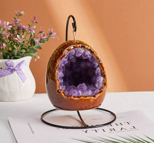 1 pc Natural Amethyst Crystal Cluster Night Light With Soft Glow - Dinosaur Egg Shape Bedside Suitable For &, Decorative, -Controlled (No Dimmer)