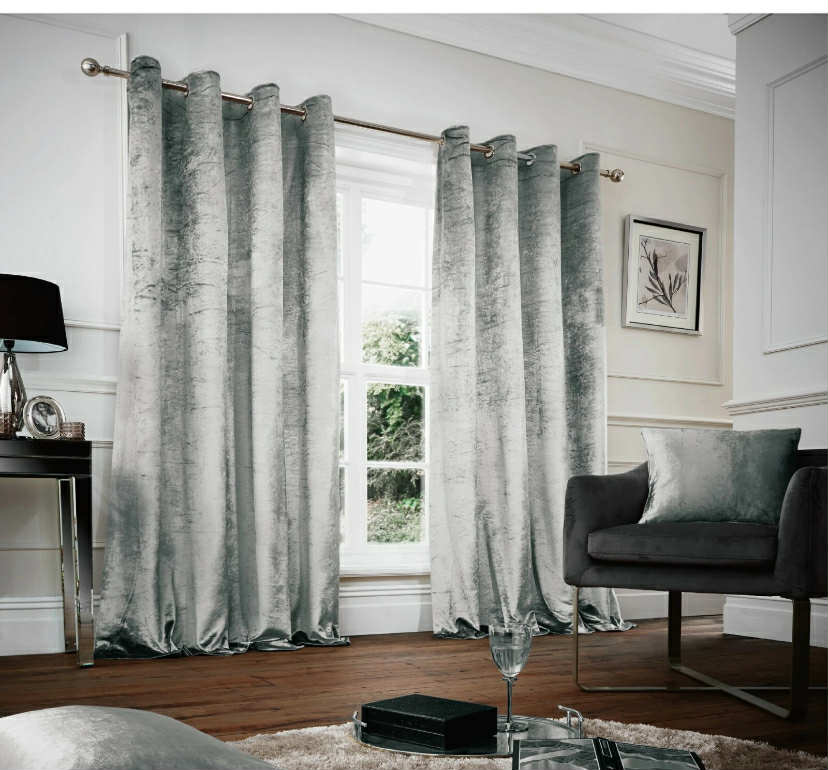 Crushed Velvet Curtains PAIR of Eyelet Ring Top Fully Lined Ready Made Thick