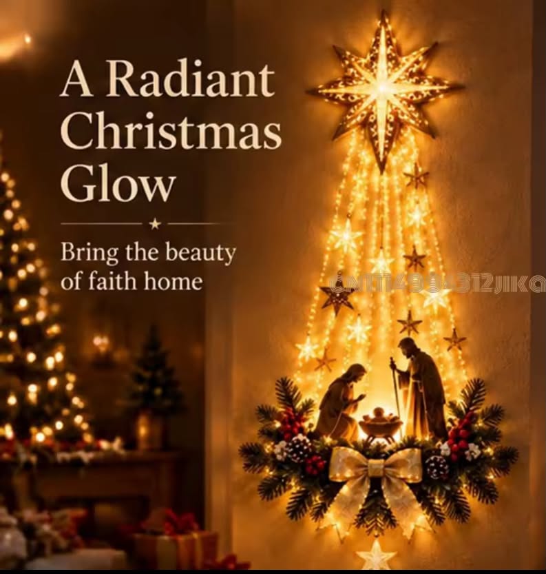 Bethlehem Star of Faith, Lighted Nativity Wall Decor and Glowing Christmas Hanging Ornament with LED Lights