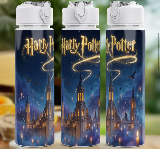 1 pc Harry Potter Plastic Water Bottle, Cute Printed Design Plastic Sports Bottle, Hinged Lid, Reusable, 25Oz 750Ml