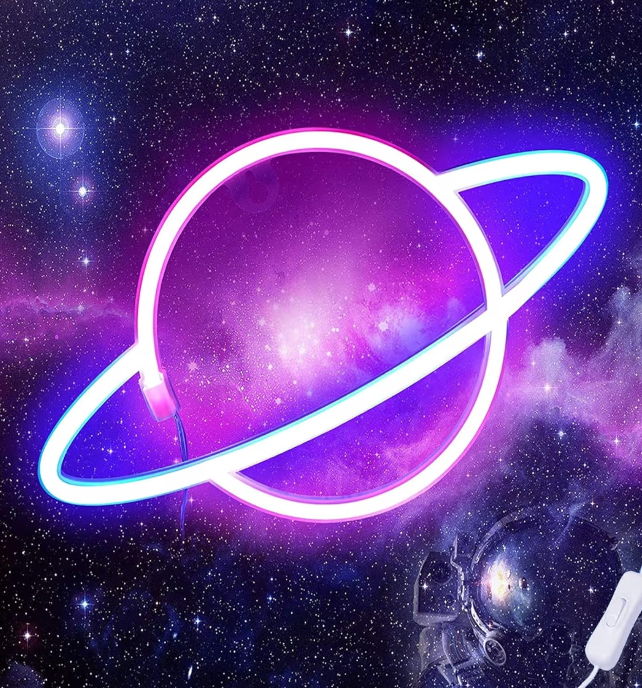 Neon Sign Light for Bedroom – USB Powered LED Wall Decor Light for Kids Room, (Planet)