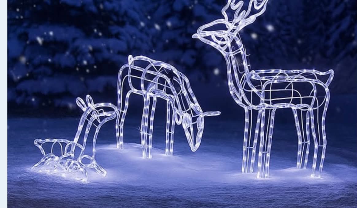 Mains Operated LED Iridescent Reindeer Family