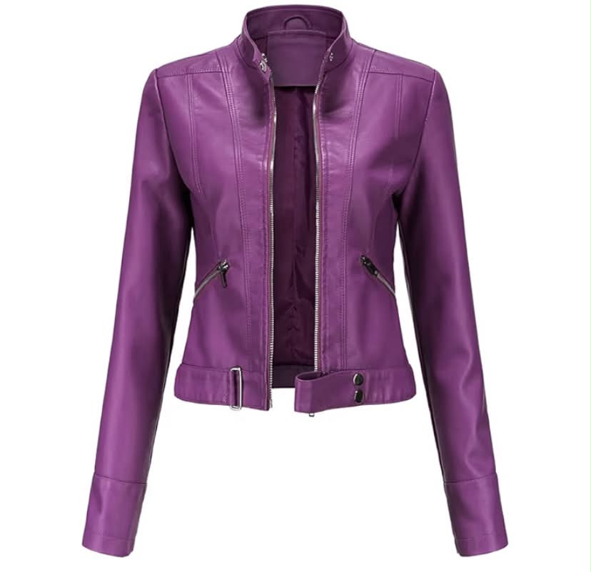 Women Classic Faux Leather PU Moto Biker Jacket Short Slim Fit Casual Zip Up Coat