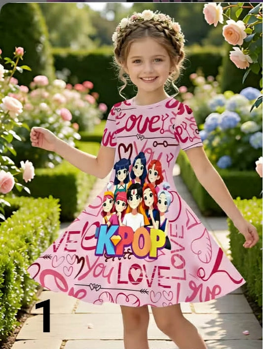 Kpop Cartoon Graphic Dress for Girls