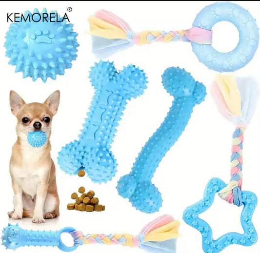 6 PCS Dog Chew Toys For Cleaning Teeth  Soft Rubber Bone Funny Ball