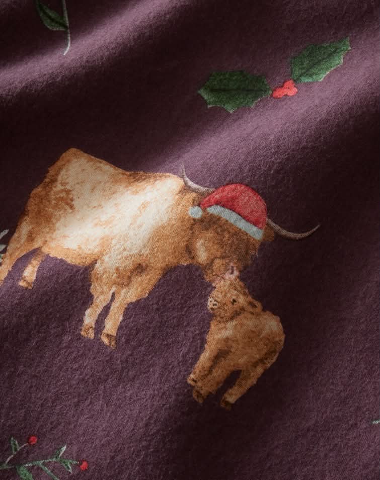 Burgundy Christmas Highland Cows Duvet Set (Double)