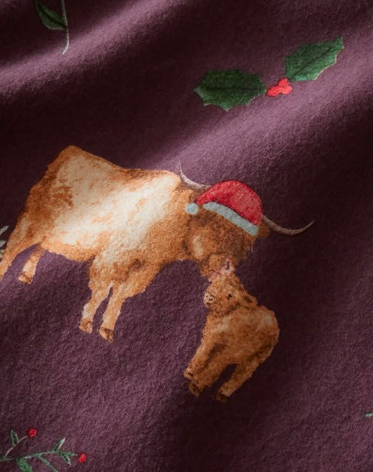 Burgundy Christmas Highland Cows Duvet Set (Double)