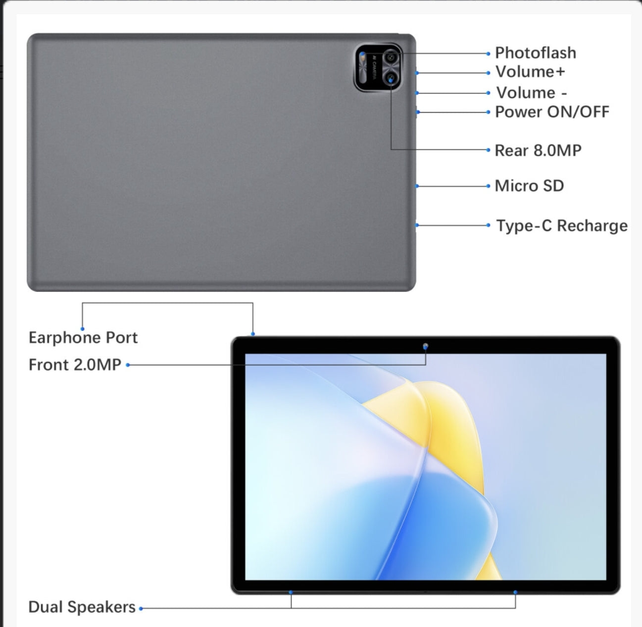 12 Tablet 10 inch Quad-Core Processor 3GB RAM 64GB ROM 1280x800 IPS Display Tablet with 2+8MP Camera WiFi Bluetooth 6000mAh (Android)