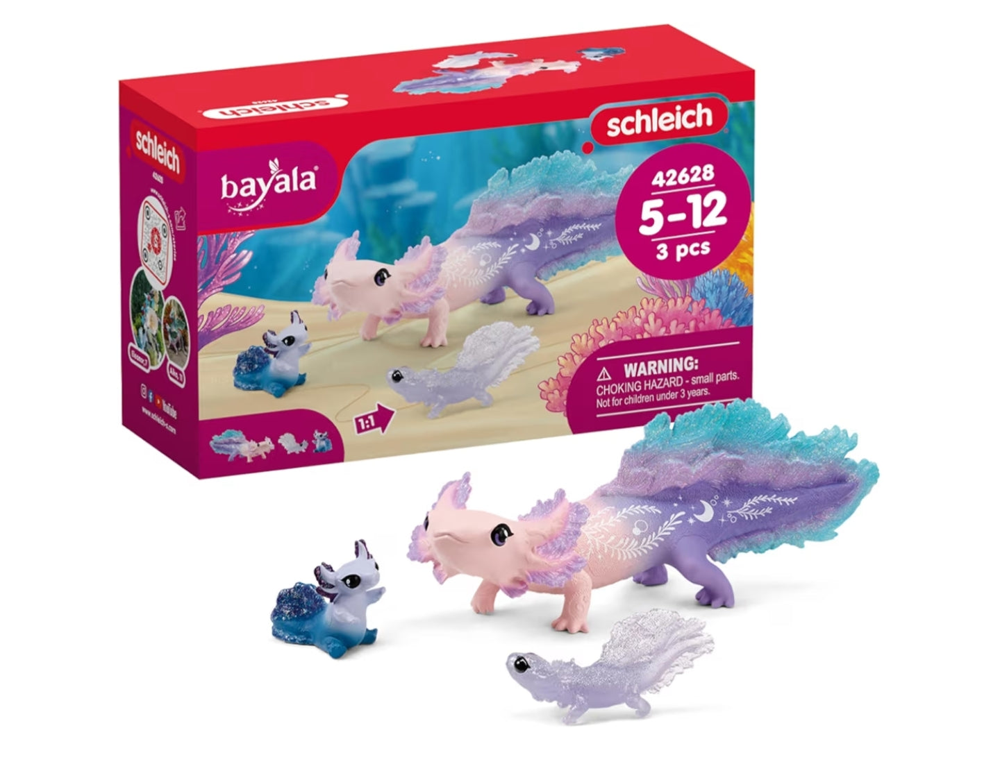 3 PC Colorful Axolotl Toy Set - Fantasy Mermaid Creature Playset