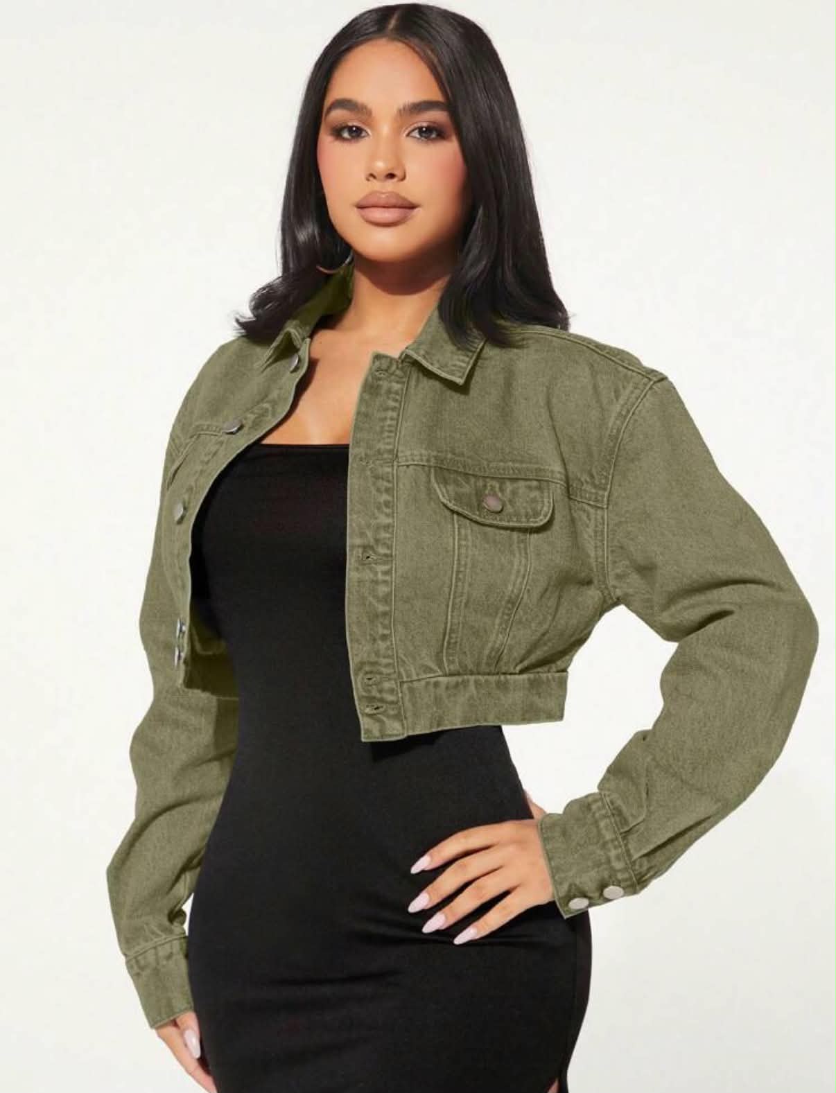 Women's Long Sleeve Single-Breasted Casual Loose Short Denim Jacket