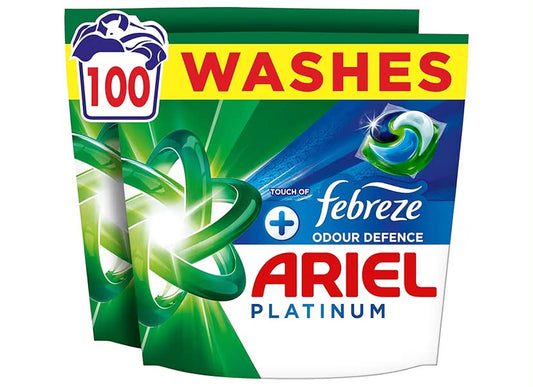 Ariel Platinum PODS Washing Liquid Laundry Detergent Capsules 100 Washes, +Touch of Febreze Odour Defence, Remove Even 7-Day Sweat Odours