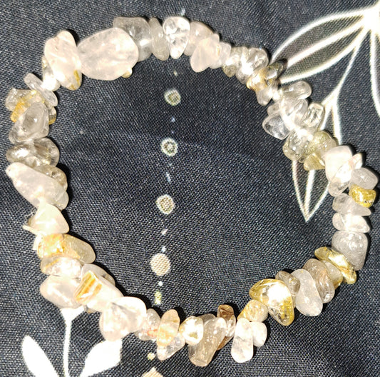 Real crystal rutilated quartz chip bracelet