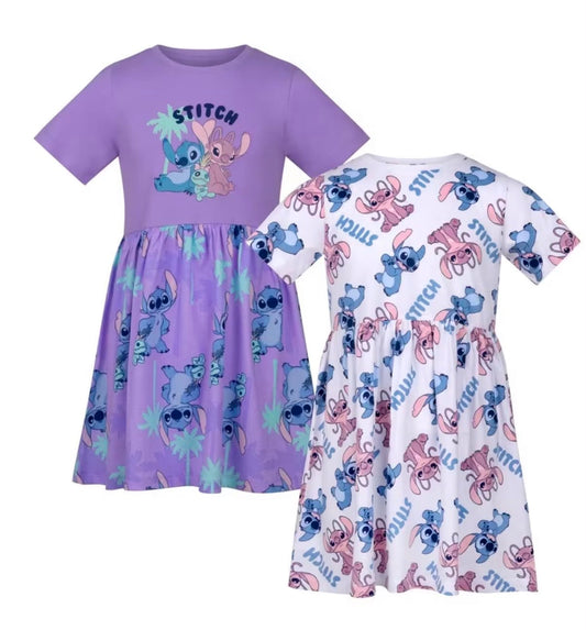 2 Pack Day Dresses, 100% Cotton, Casual Dress, Purple/White, Multicolor