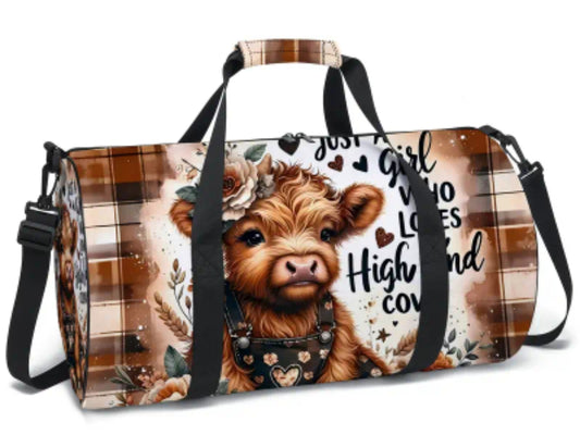 Highland Cow Print Travel Bag - Scottish Cow Pattern Clothing Storage Bag