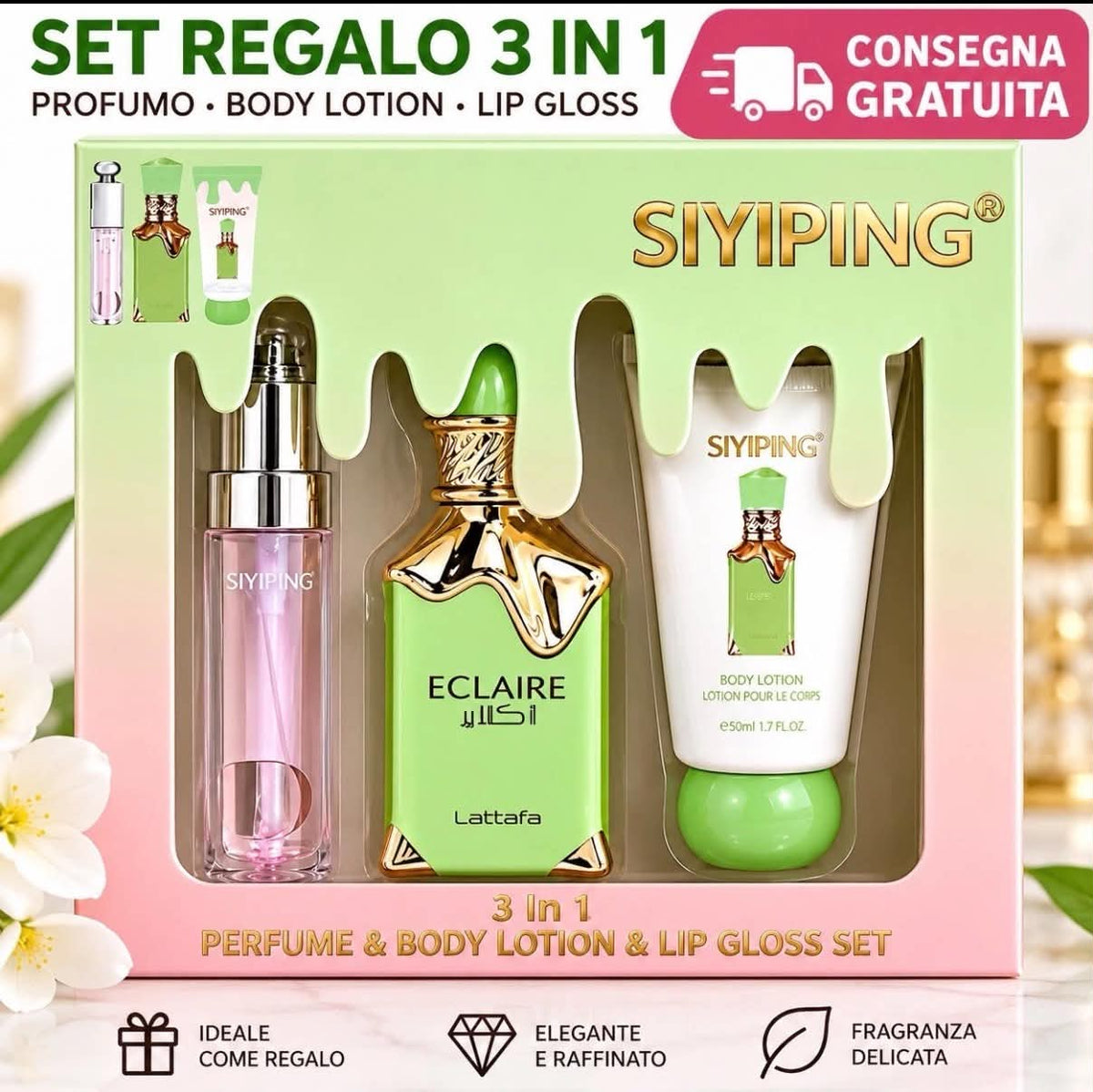 Women Gift Set Arabic Perfume Lattafa 3 in 1 Body Lotion Lip Gloss Gift Set