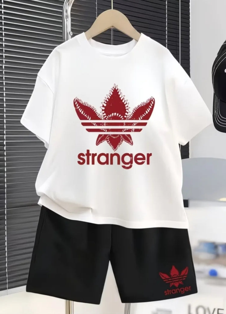 2 pcs Short-Sleeved Shorts Set Hellfire Club Print T-Shirt Short-Sleeved Round Neck Casual Top,