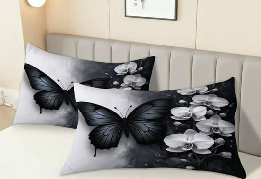 2 pcs Butterfly Floral Monochrome Printed Pillowcase Perfect for Home Decor, Pillow Core Not Included